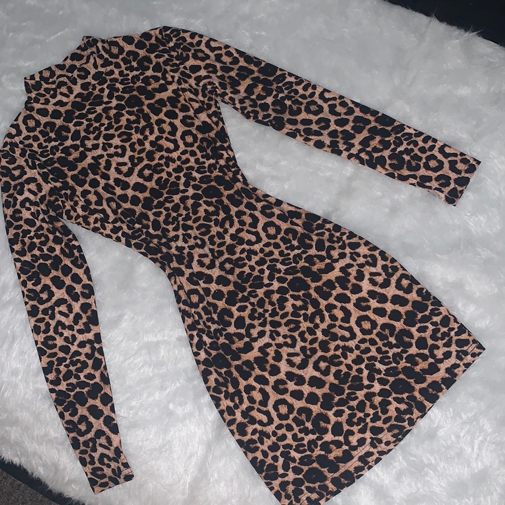 Long sleeve, fitted, leopard print dress